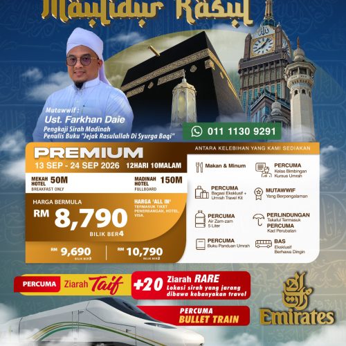 Istimewa Ziarah Umrah Maulidur Rasul (Premium) Musim 2026 / 1447H (OGOS 2026)